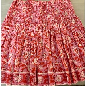 Modern‎ Soul Floral Mini Skirt Smocked Waist Pink Red White Boho Chic size 8